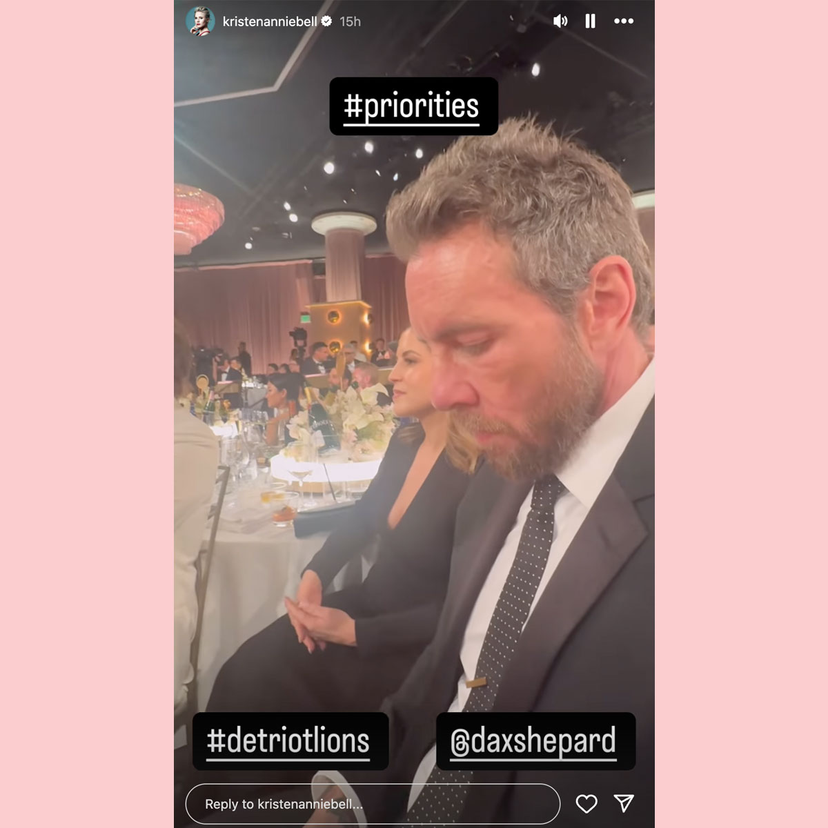 Dax Shepard watches football at the 2025 Golden Globes