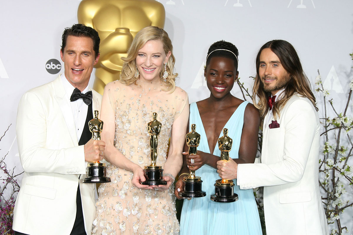 Lupita Nyong'o and Jared Leto at the 2014 Oscars