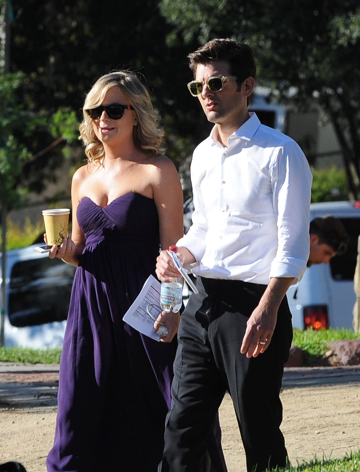 Adam Scott and Amy Poehler on set of Parks and Recreation 2014