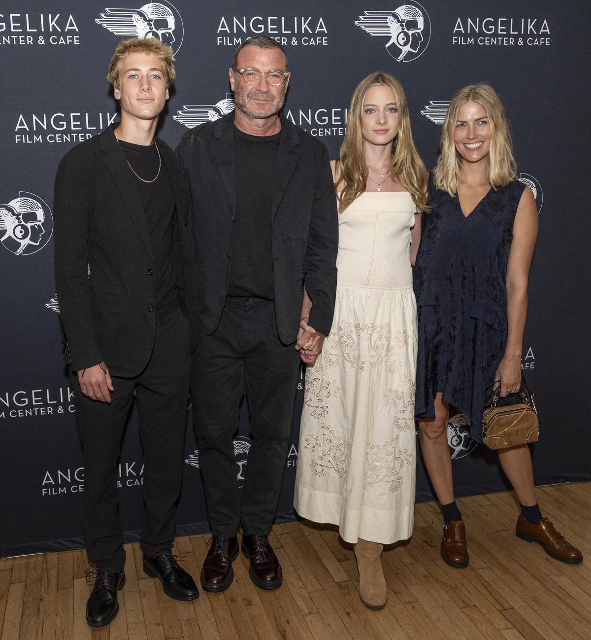 Liev Schreiber with Sasha and Kai and wife Taylor at the premiere of Across The River And Into The Trees in August 2024