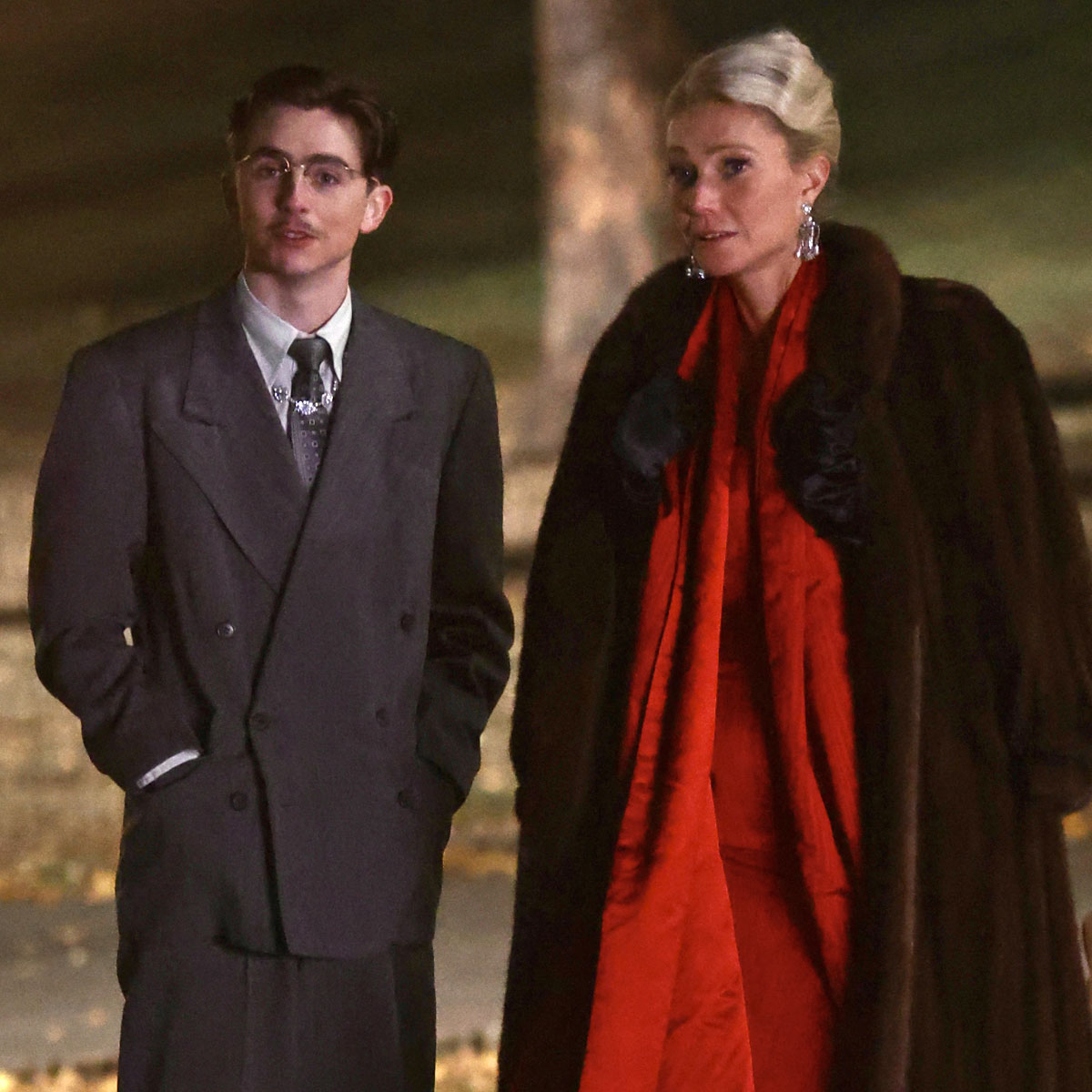 Gwyneth Paltrow and Timothée Chalamet on set of Marty Supreme