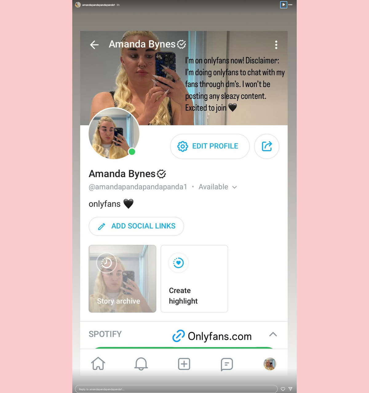 Amanda Bynes OnlyFans Instagram Story