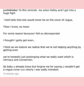 Justin Bieber Told Hailey She'd NEVER Cover Vogue During 'Huge Fight