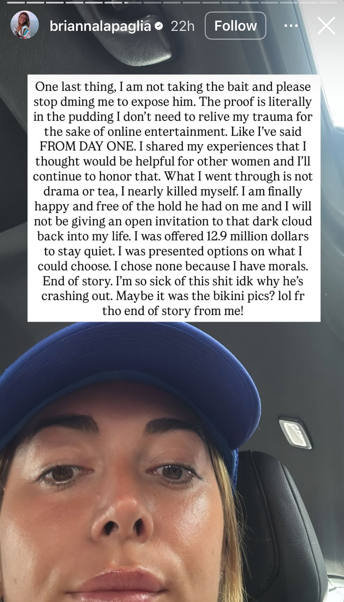 Brianna Chickenfry reaģē uz bijušo Začu Braiena īsziņu ekrānuzņēmumiem