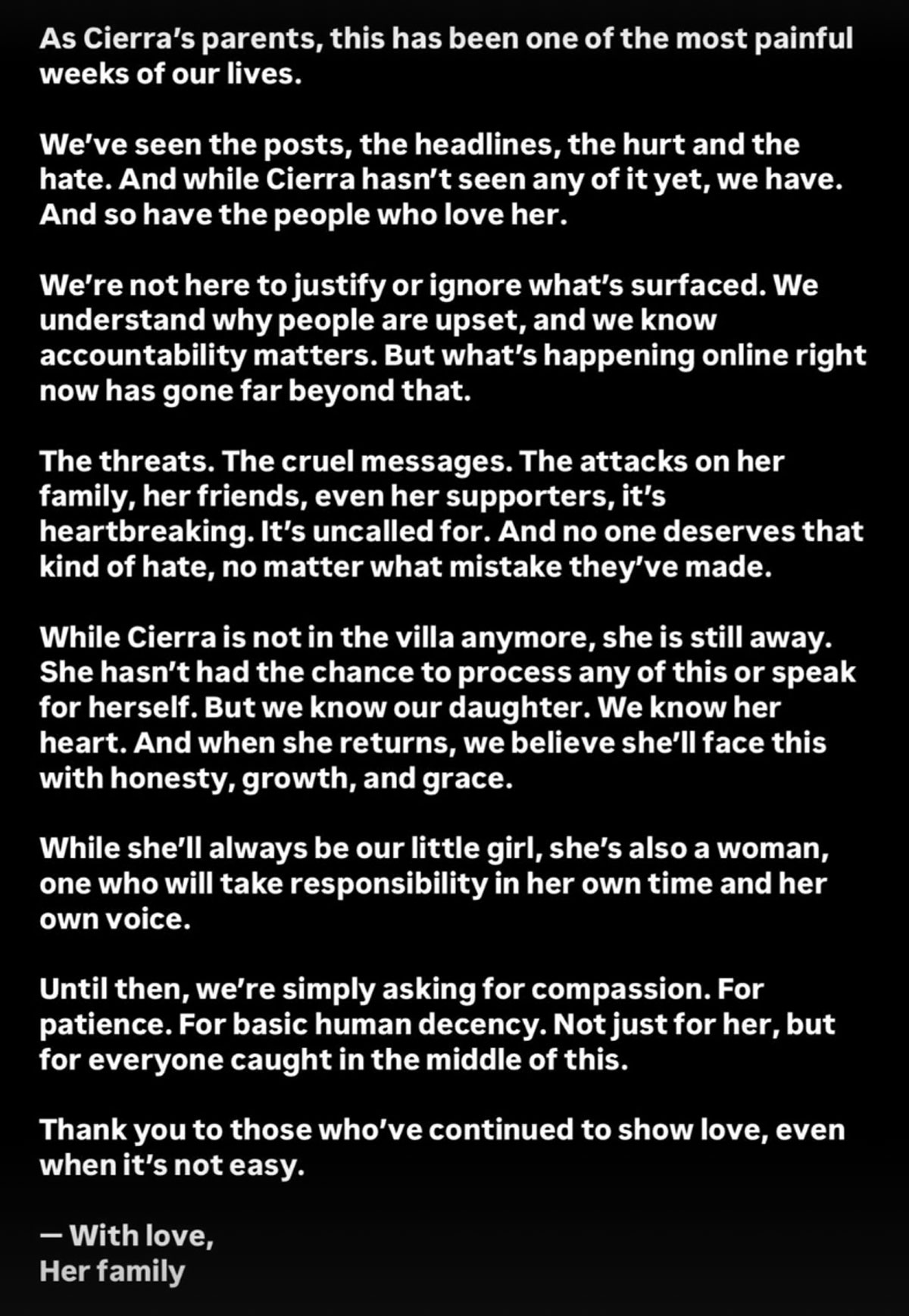 Cierra Ortega’s Parents Break Silence Following Her <i>Love Island USA</i> Exit After Racism Controversy