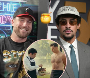 SHIRTLESS Travis Kelce Gets Covered In Honey By Bad Bunny In Happy