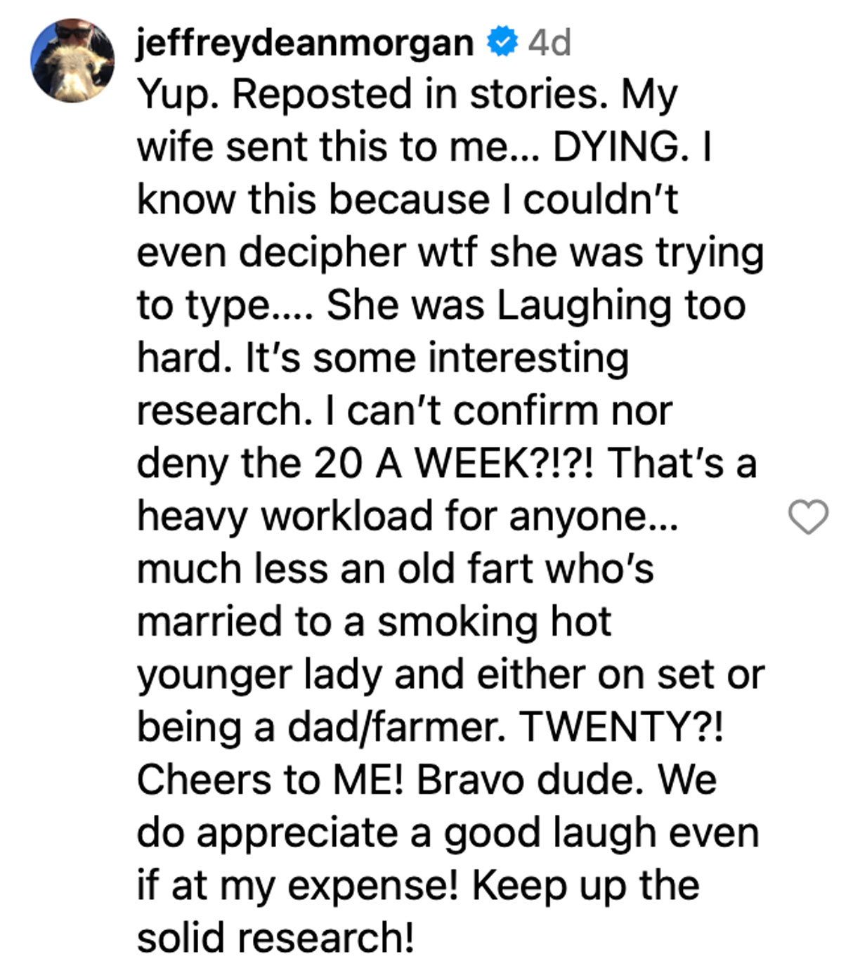 Jeffrey dean Morgan wild theory response