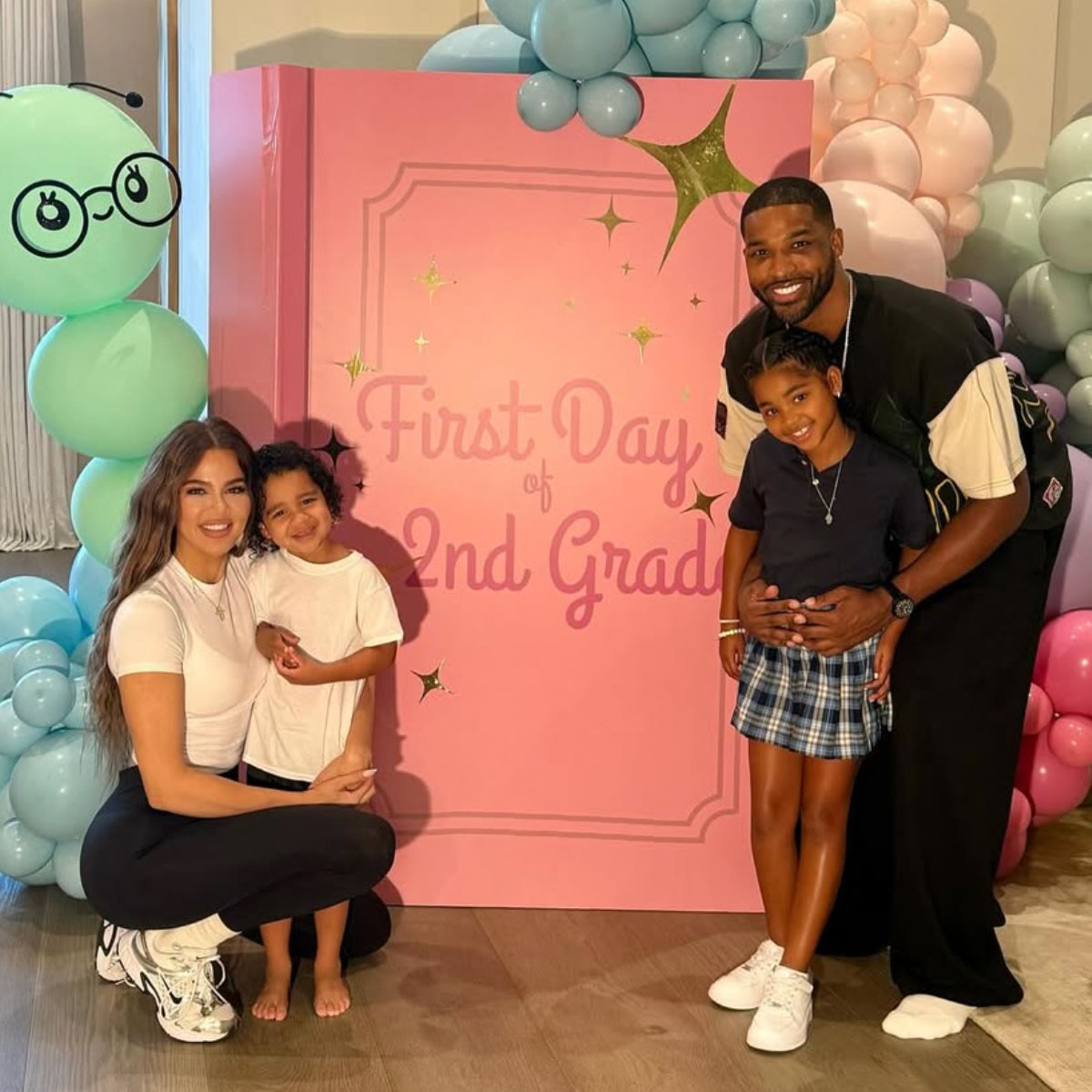 Khloé and Tristan put on united front for True's first day of 2nd grade