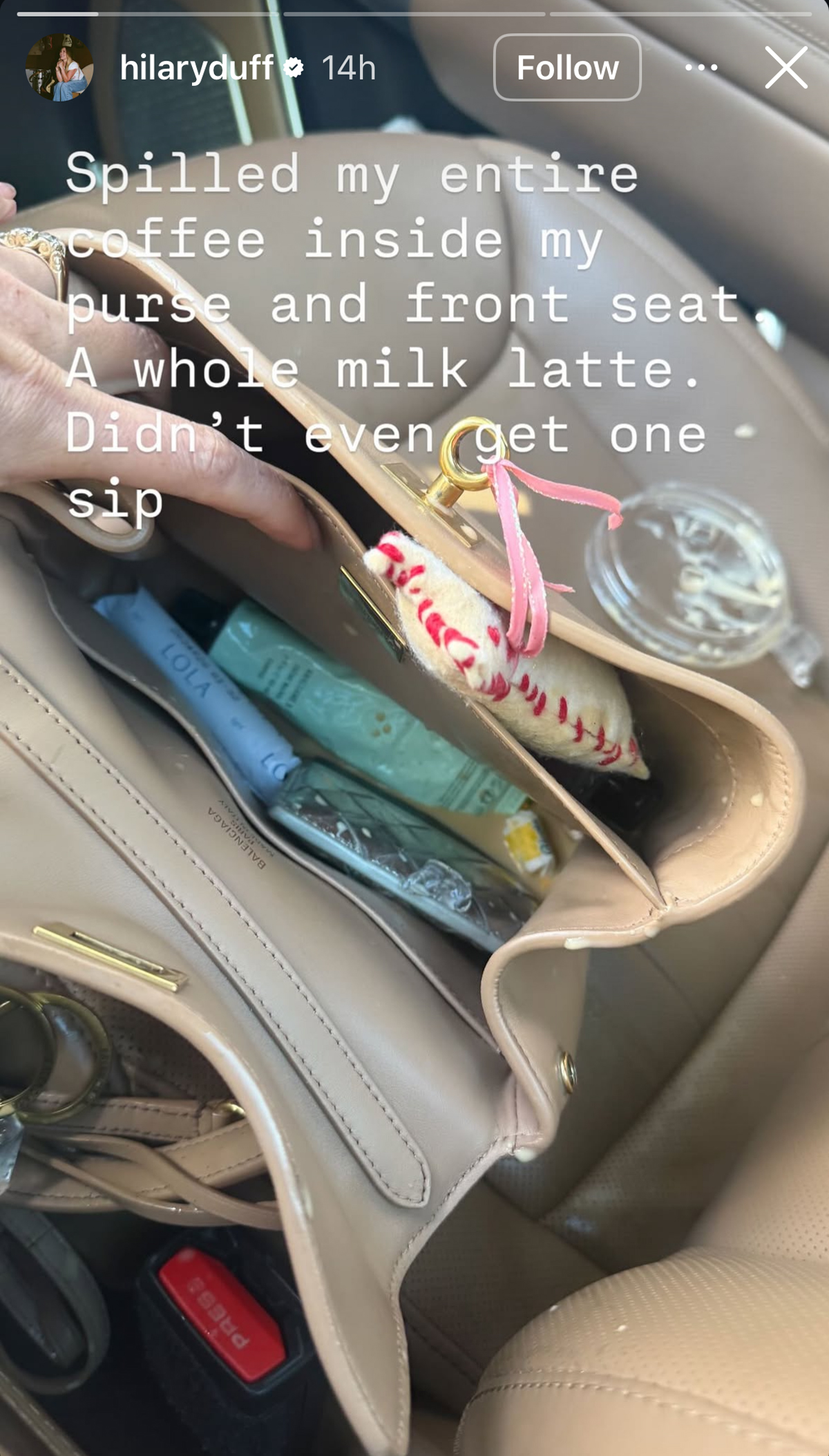Hilary Duff Breaks Down In Tears After Spilling Coffee On Her Balenciaga Bag!