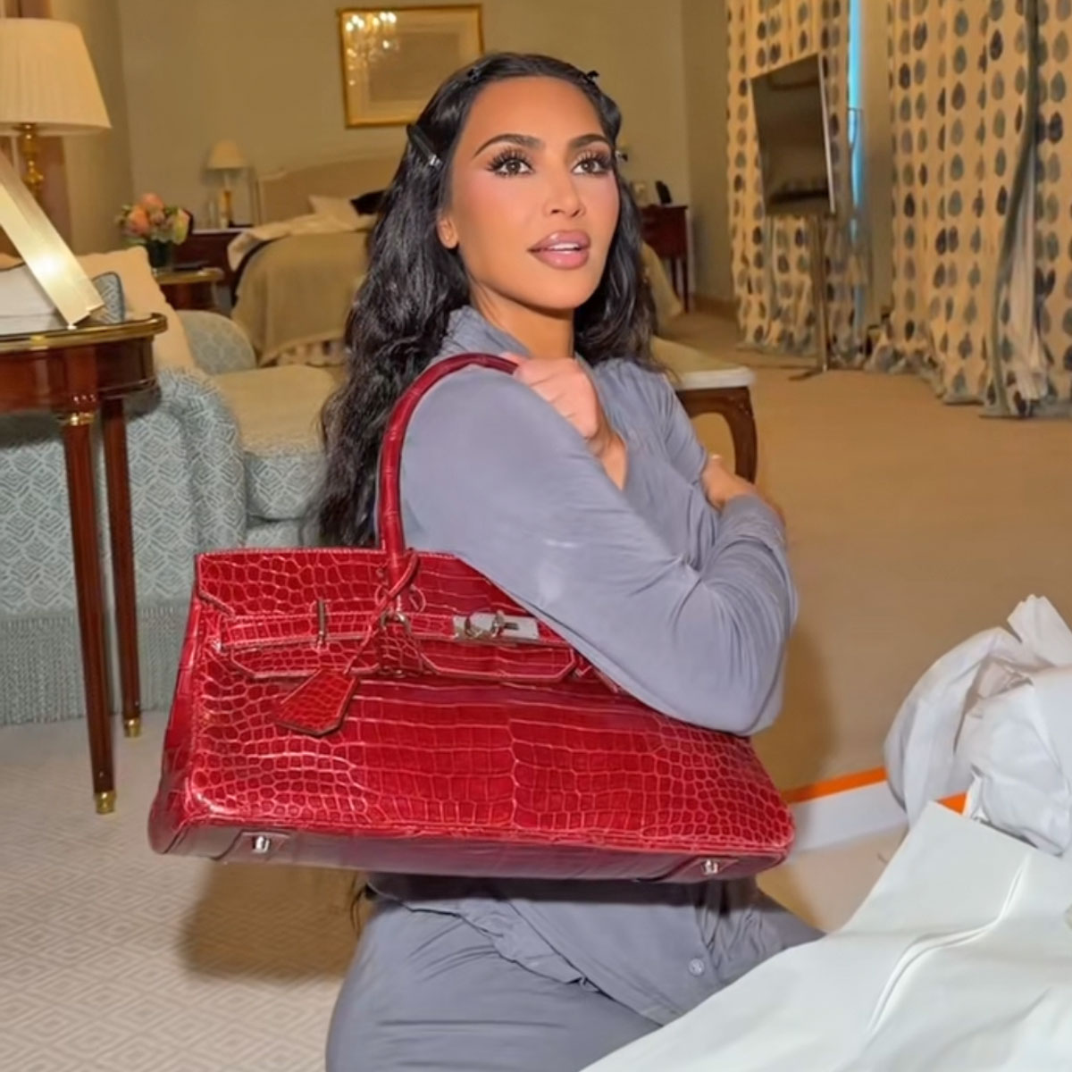Kim Kardashian shows off six figure purses from Kris Jenner