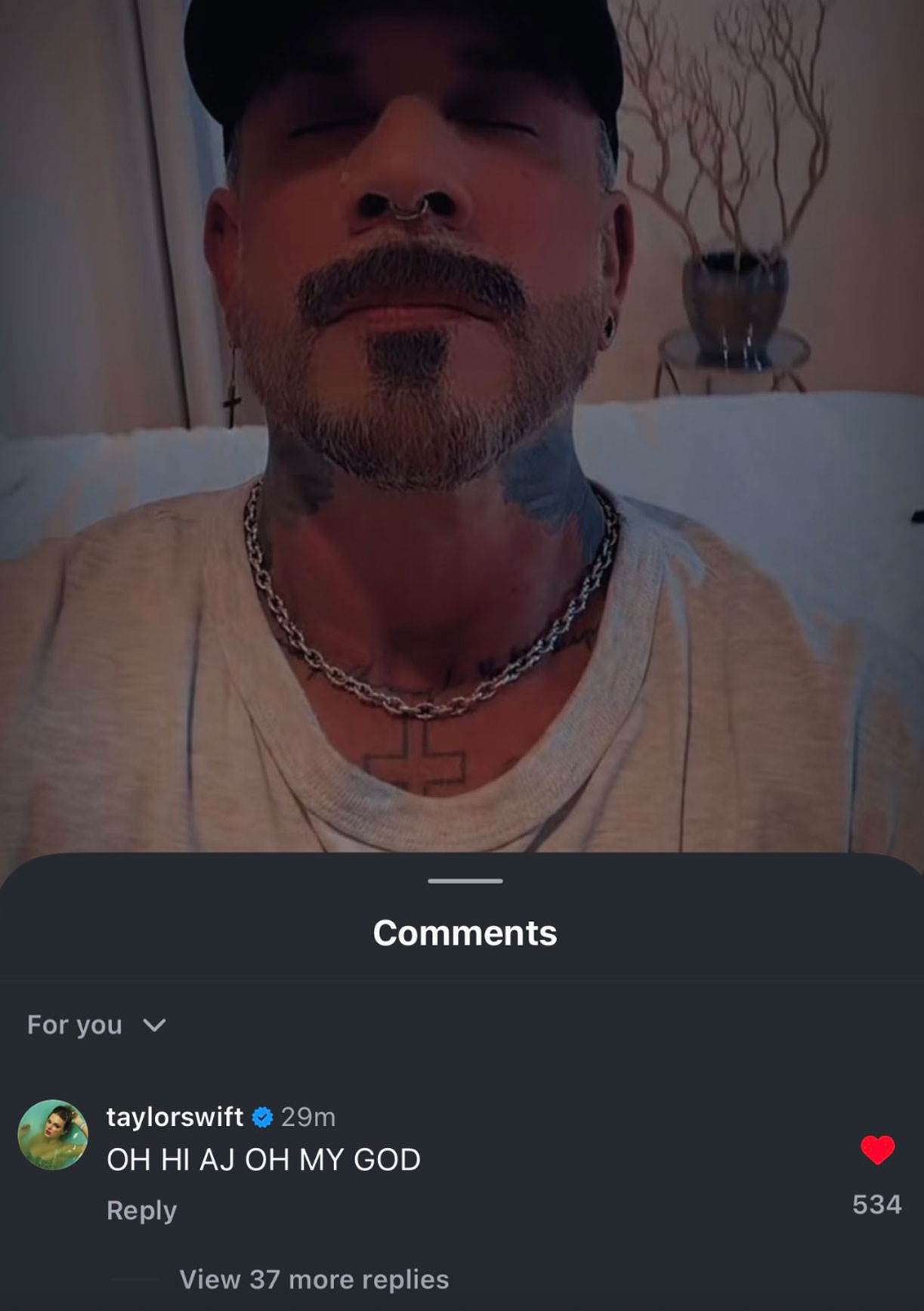 Taylor swift aj mclean comment