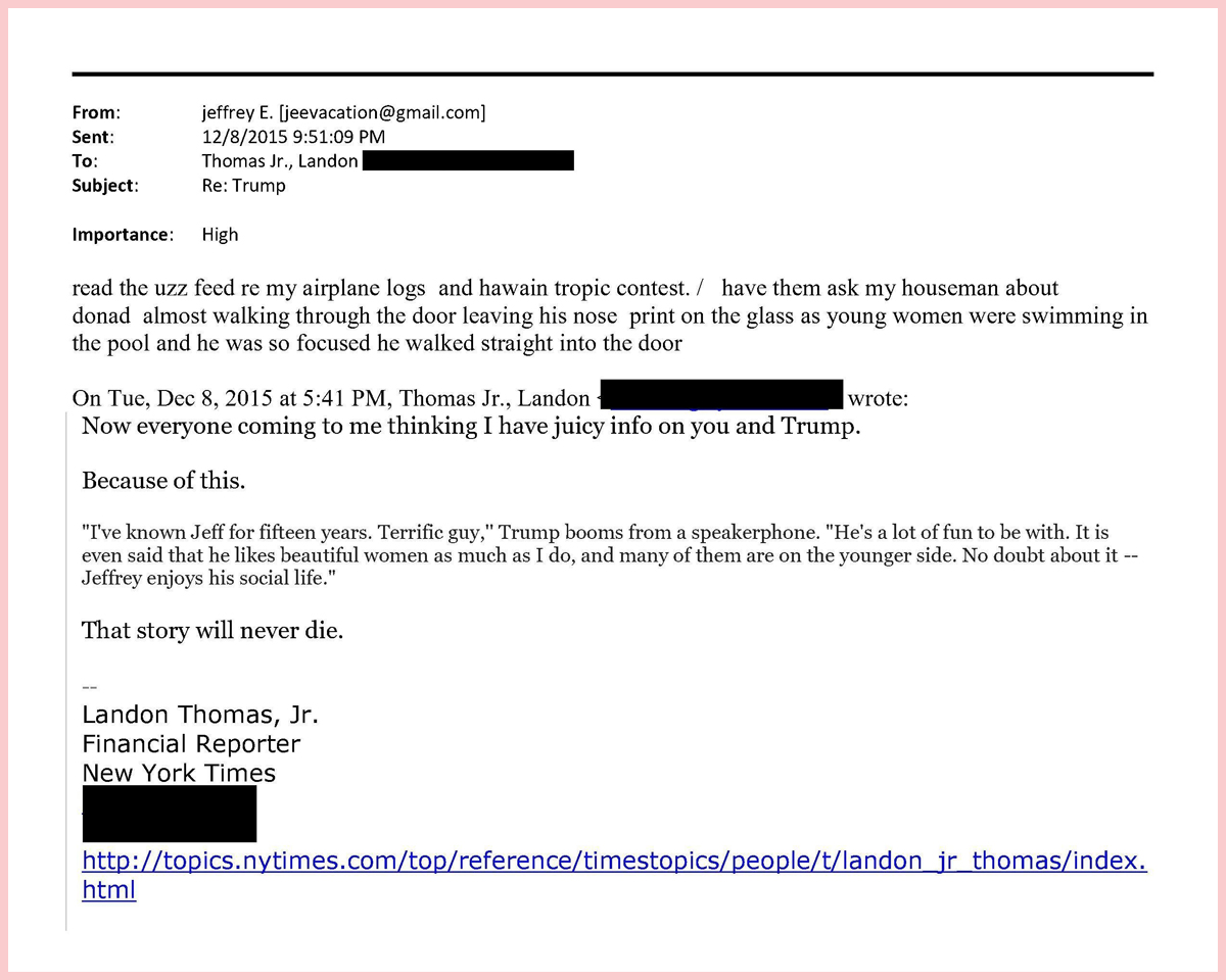 Epstein Trump email 5 campaign glass story 2015