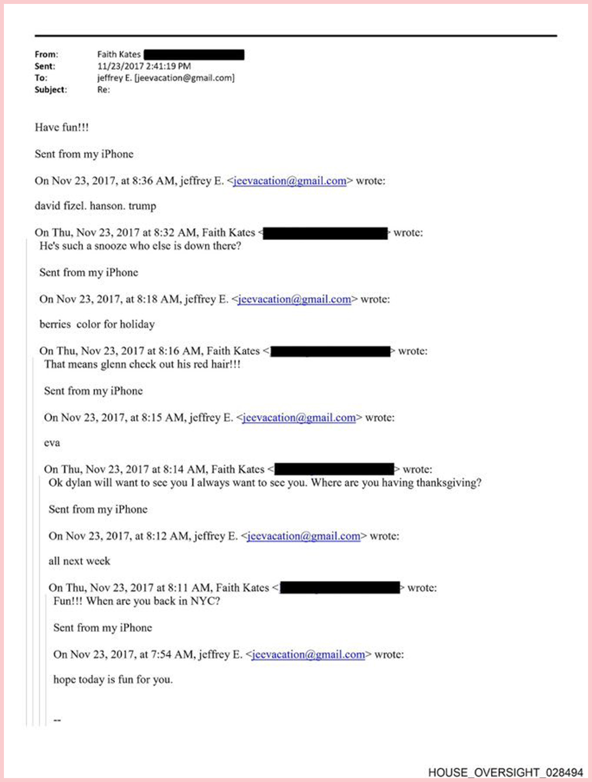 Trump Epstein emails 8 Thanksgiving 2017