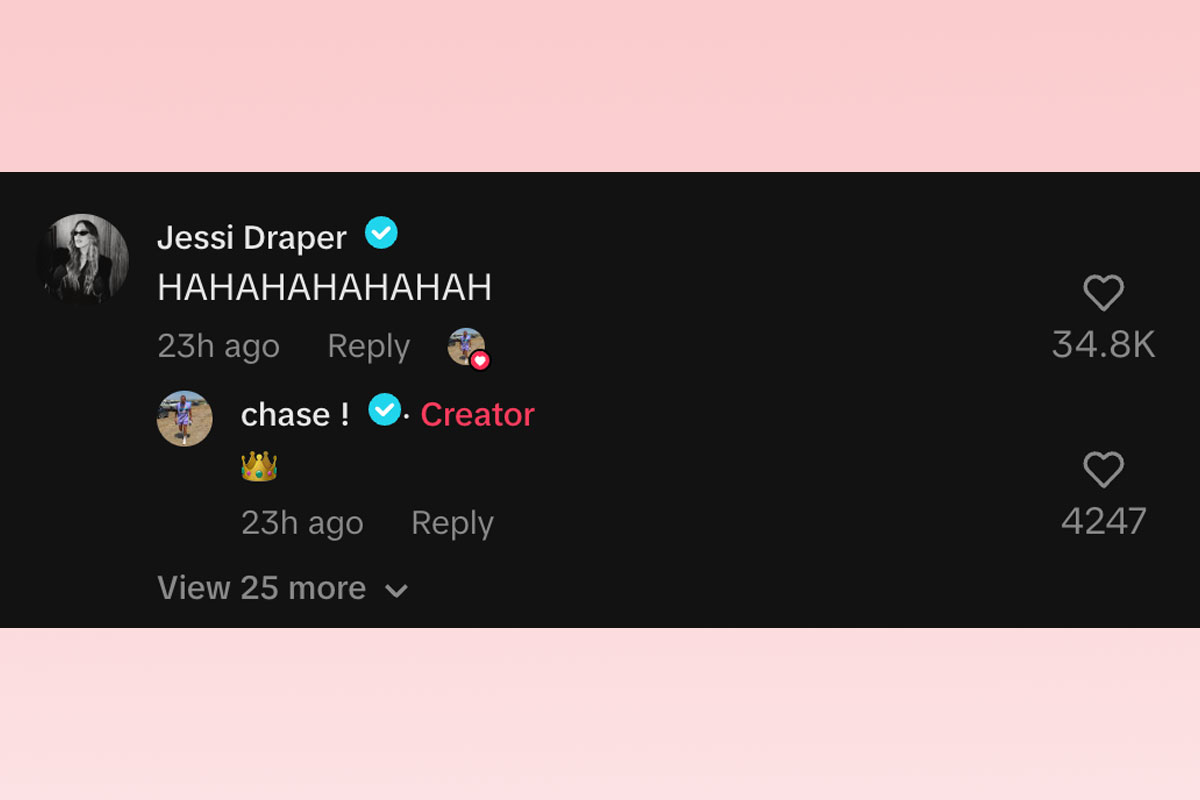 Jessi responds in Chase's TikTok comments