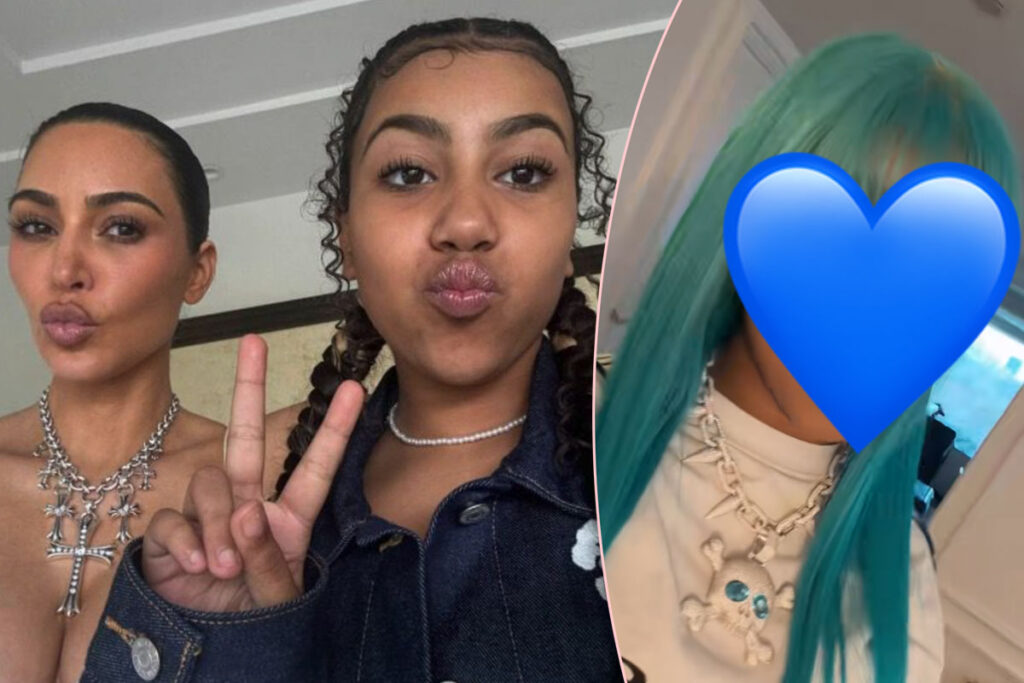 Kim Kardashian’s Daughter North West Debuts More Face Jewelry & Blue Bangs In New TikToks!