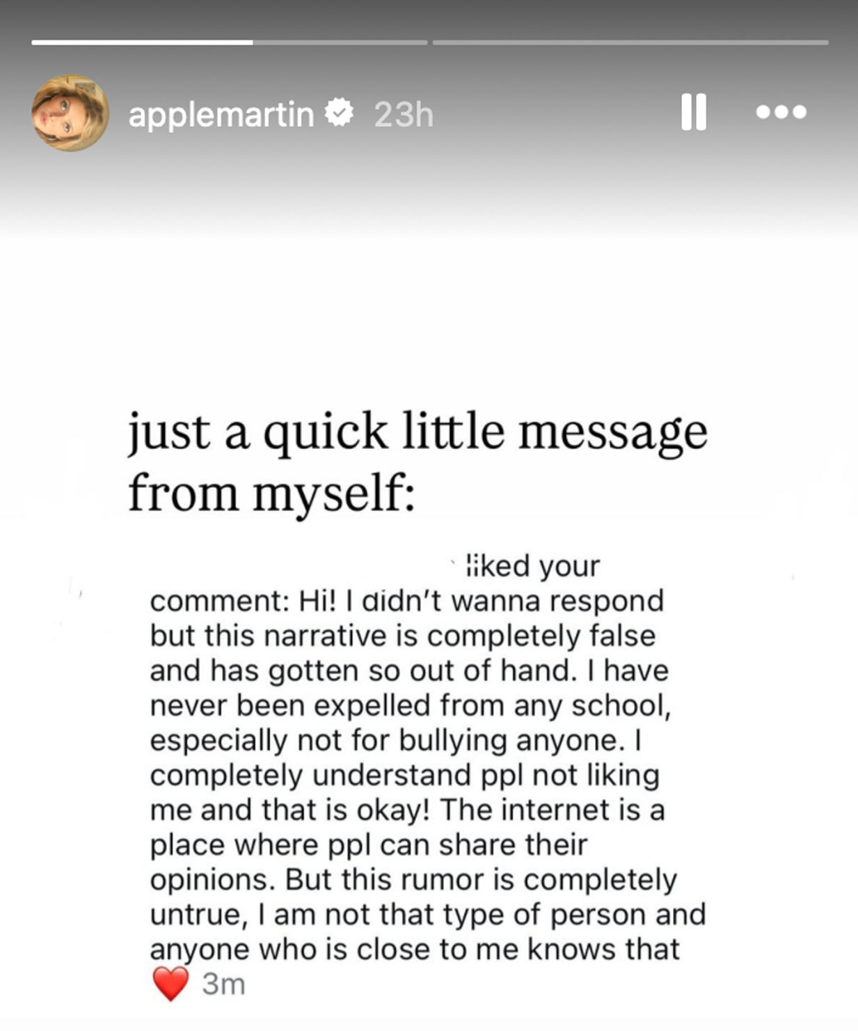 Apple Martin response to bullying rumors