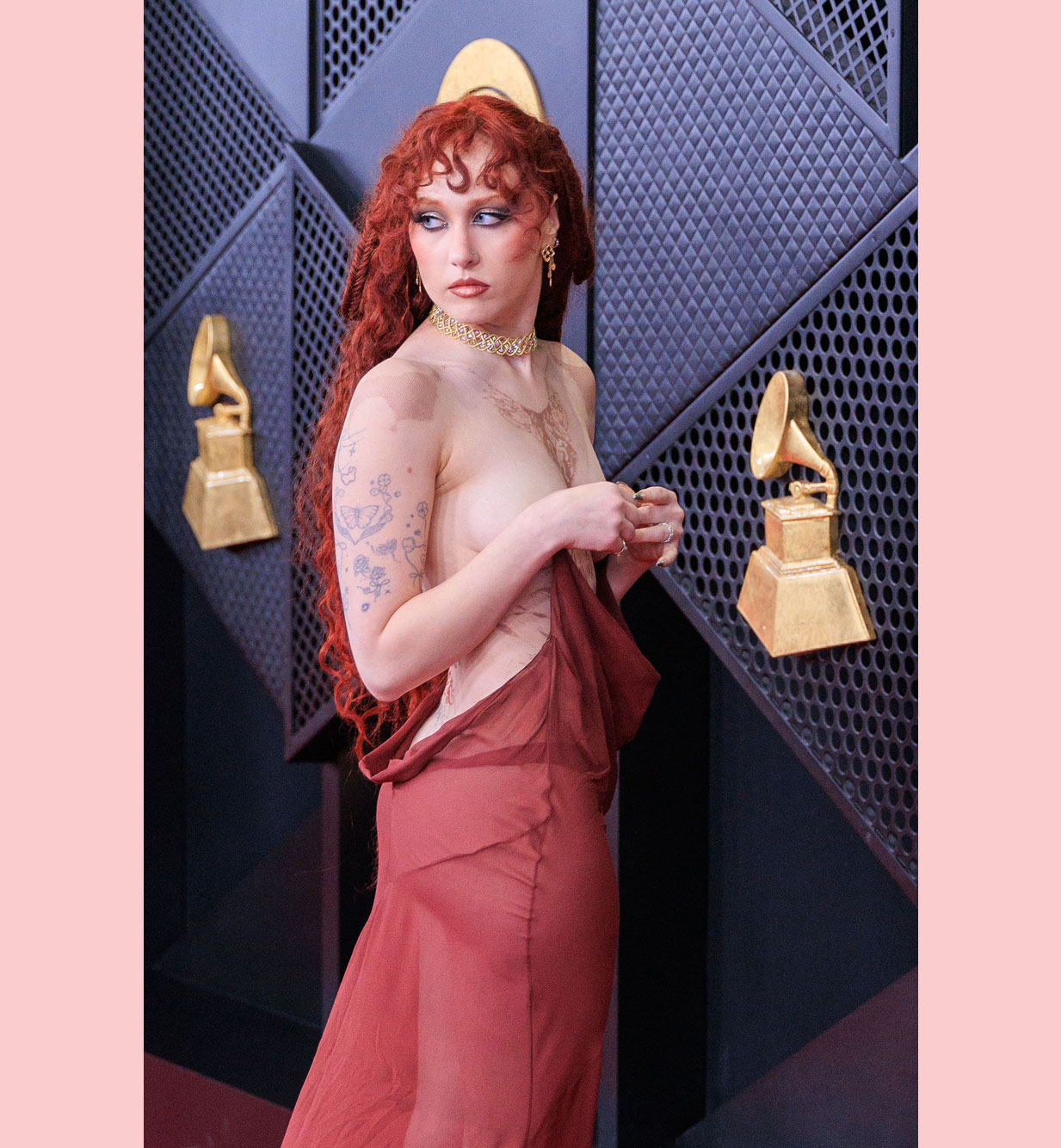 Chappell Roan topless sheer Mugler gown 