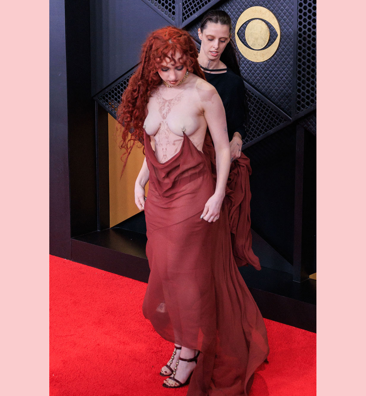 Chappell Roan topless sheer Mugler gown 