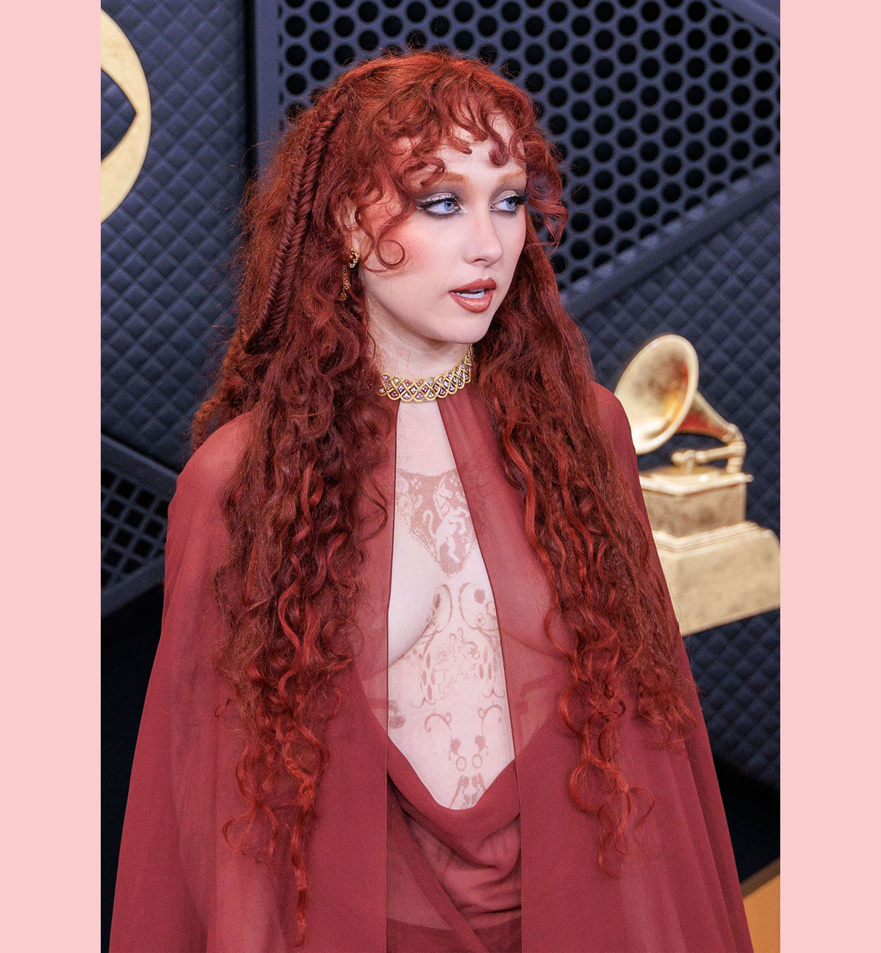 Chappell Roan topless sheer Mugler gown 