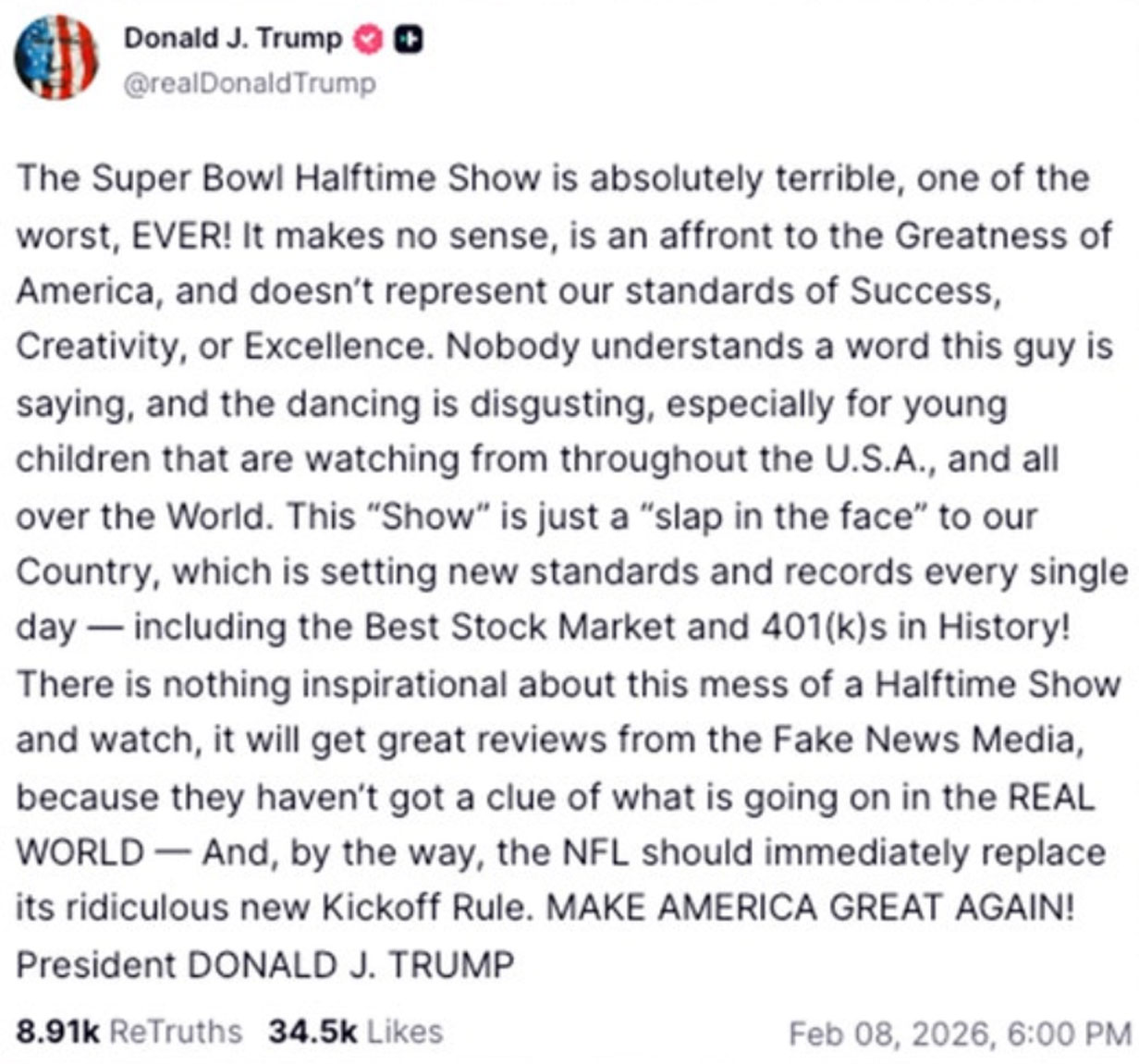 Donald Trump bad bunny truth social post