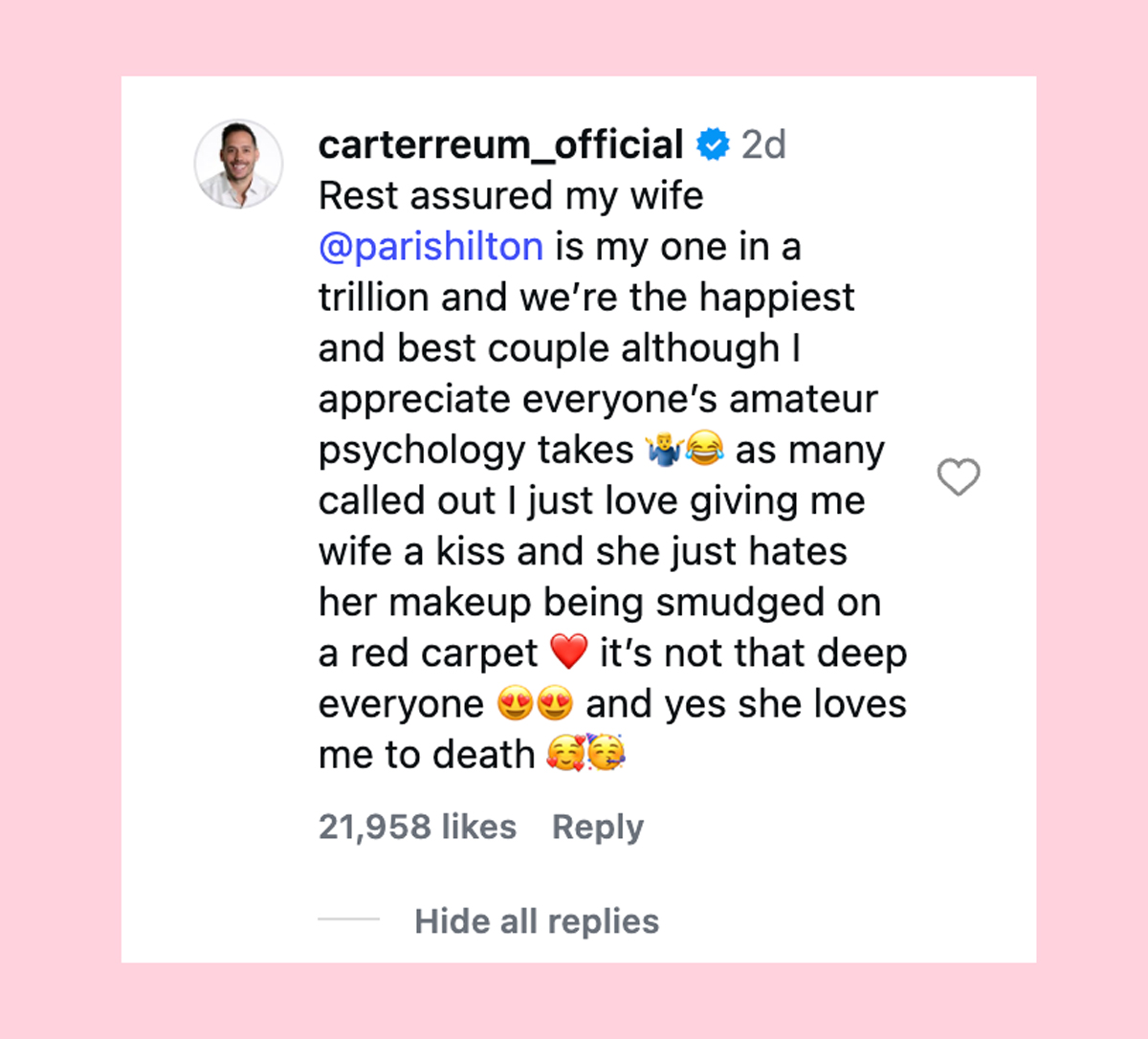 Paris Hilton's Husband Carter Reum Addresses Claim That Their Marriage Has Caused Him 'Emotional Pain'!