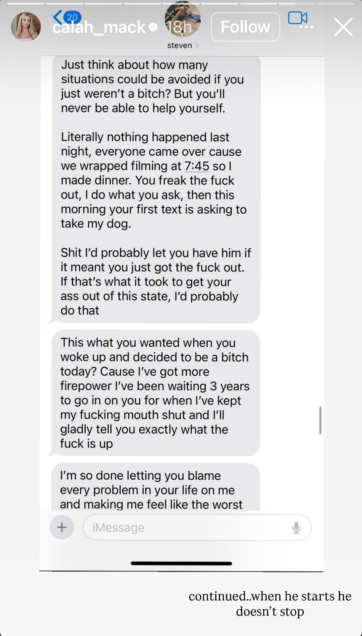 Steven's ex-girlfriend Calah Mack statement