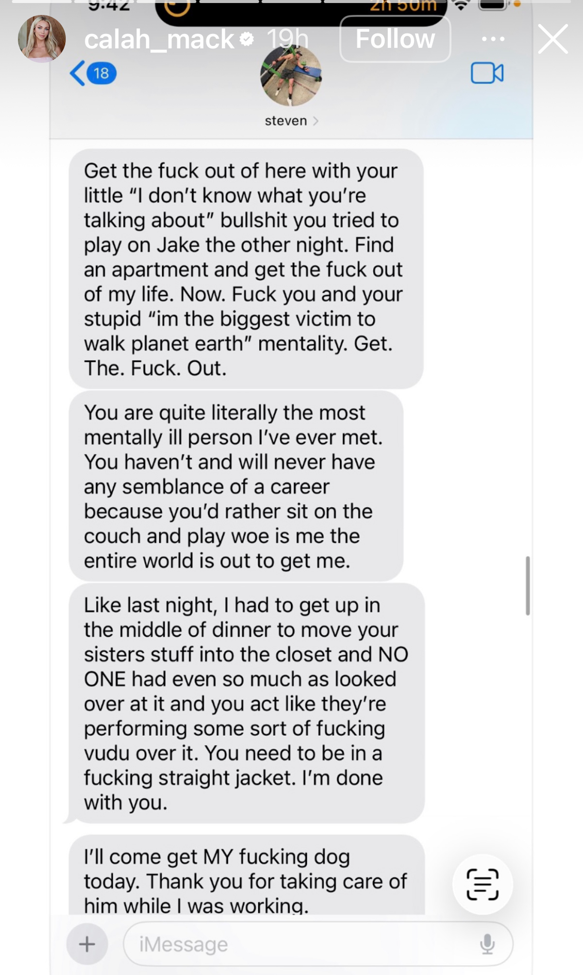 Steven's ex-girlfriend Calah Mack statement