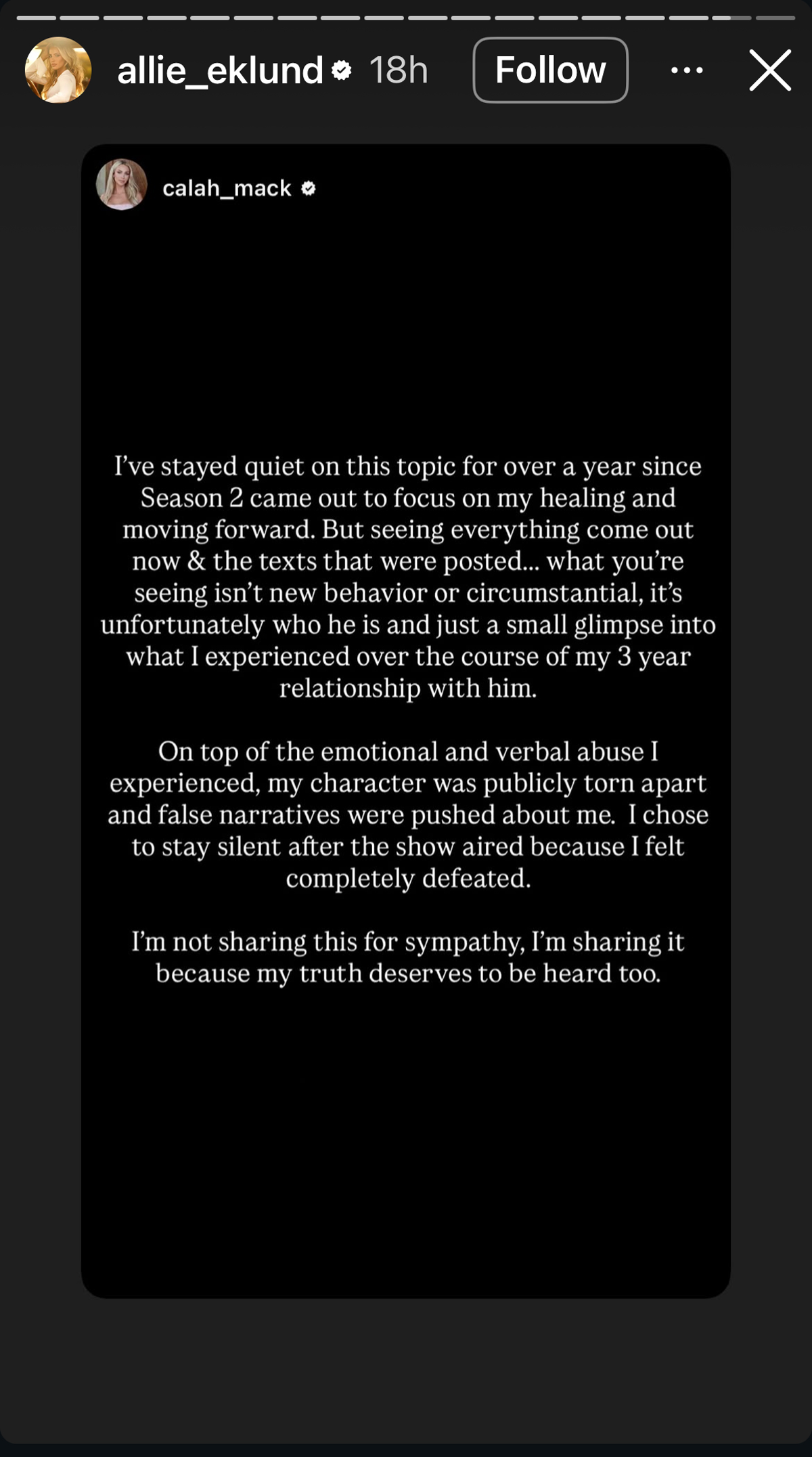 Steven's ex-girlfriend Calah Mack statement