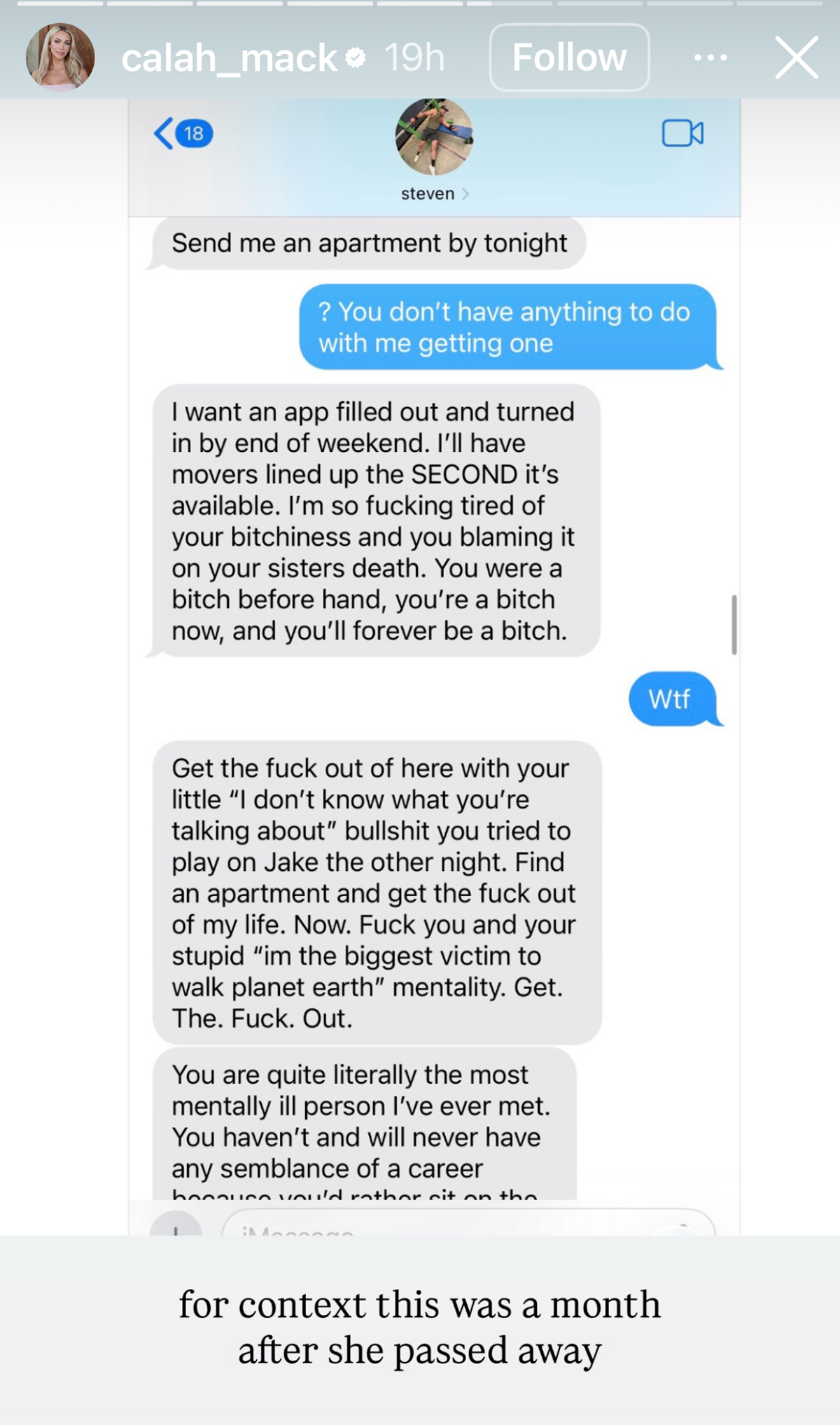 Steven's ex-girlfriend Calah Mack statement