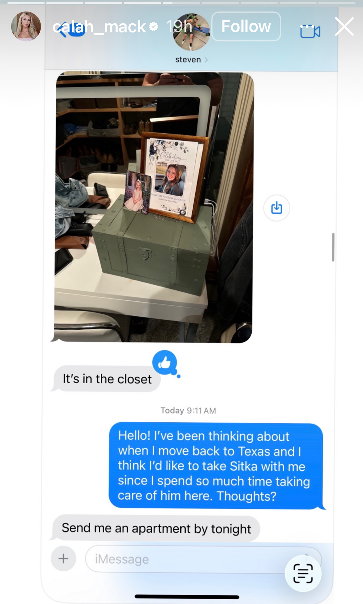 Steven's ex-girlfriend Calah Mack statement