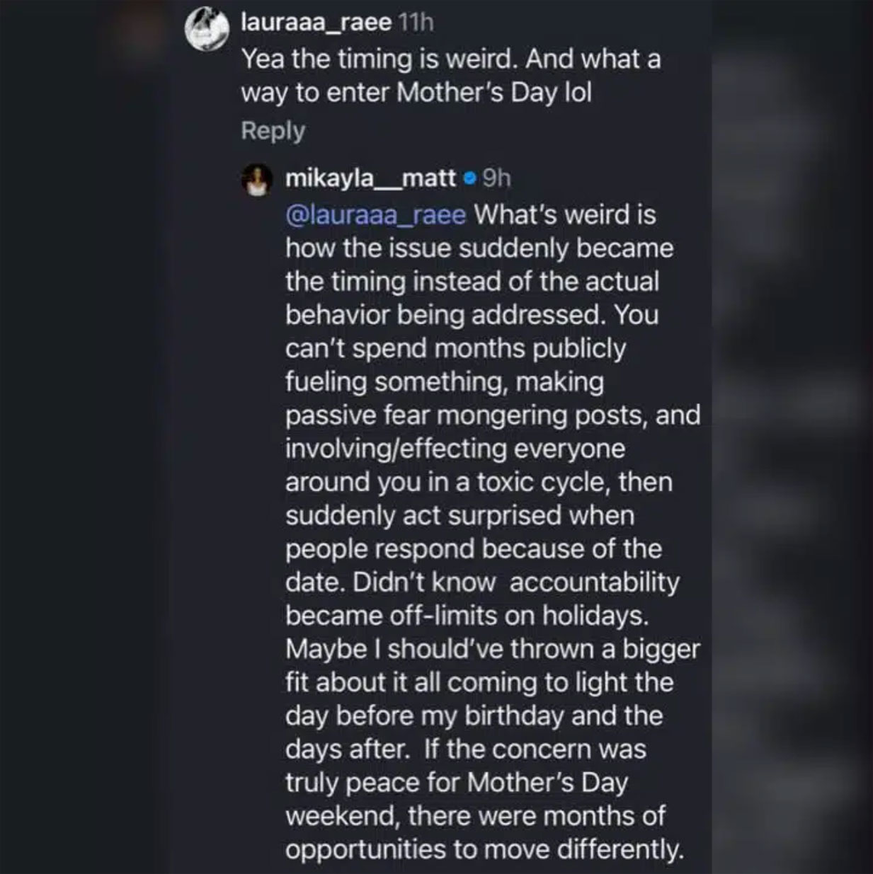 mikayla Matthews response to Taylor Frankie Paul instagram comments 