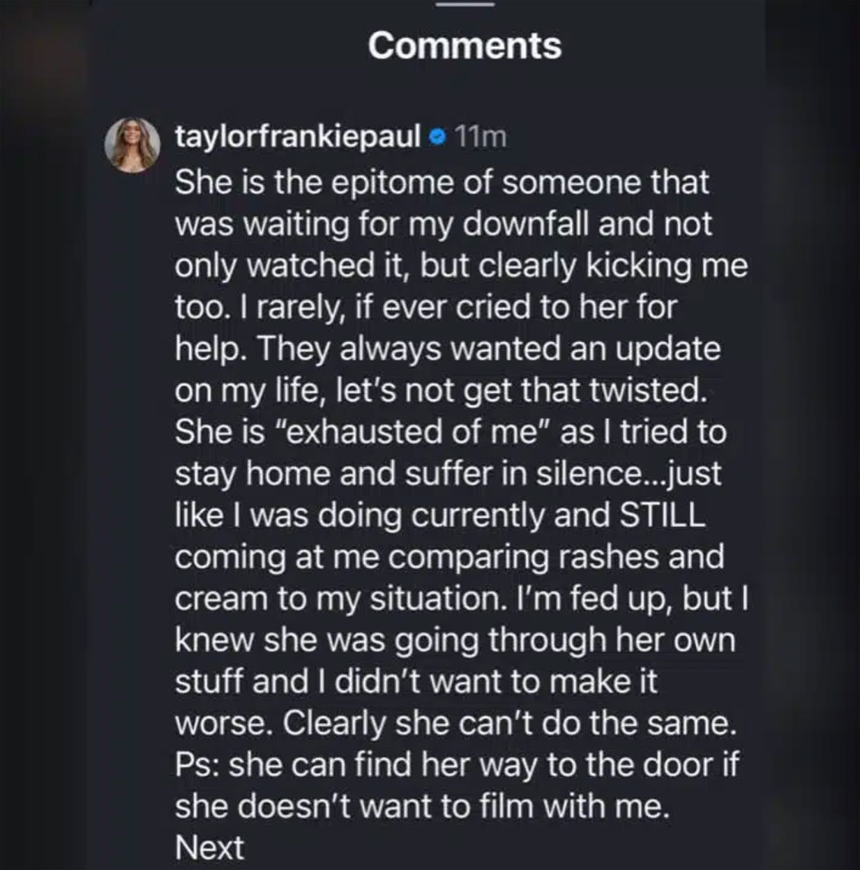 Taylor Frankie Paul instagram comments response to Mikayla matthews