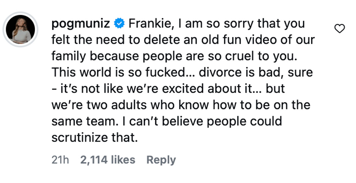 Paige Muniz response divorce
