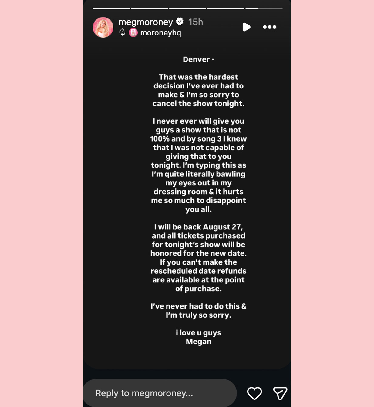 Megan Moroney cancels concert just 3 songs in