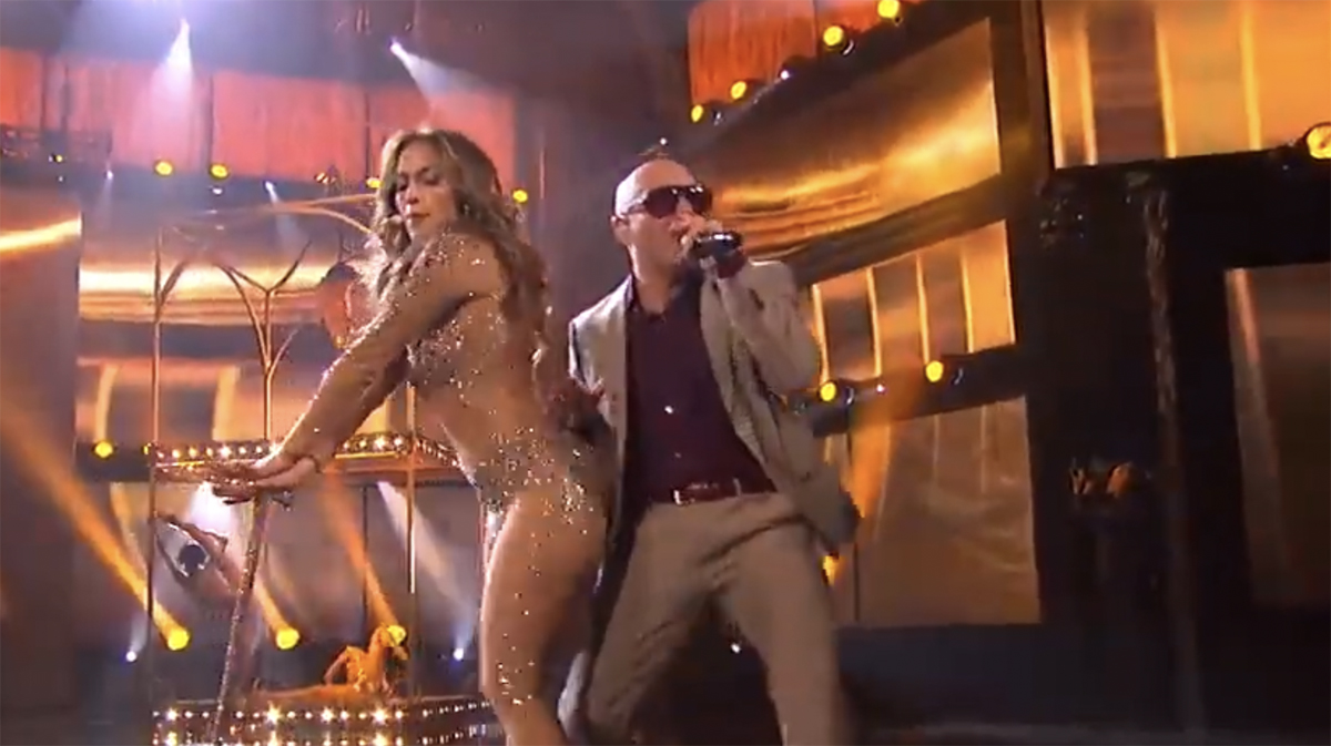 Pitbull appears aroused during Jennifer Lopez performance on 2011 AMAs
